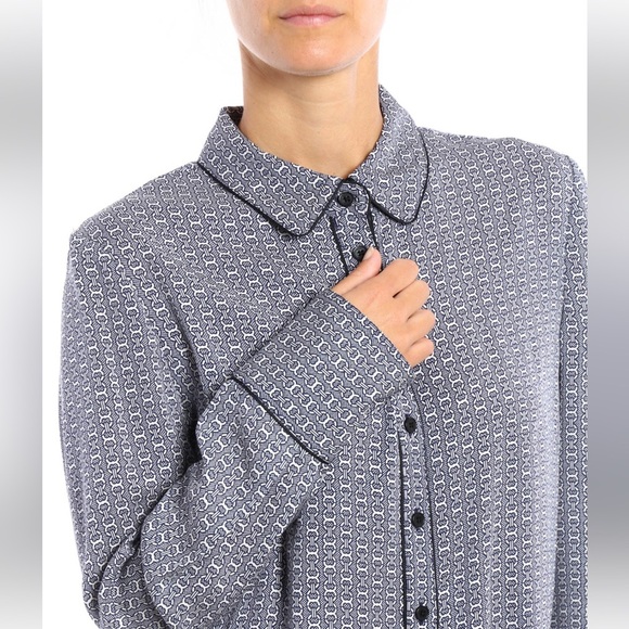 TORY BURCH Women's Gemini Link Print Button-Down Shirt - Grey/ White, Sz 2 - Picture 4 of 11